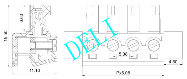 Direct Plug In Block PCB Connector DL2EDG15KM-XX-5.08 Housing PA66 UL94V-0